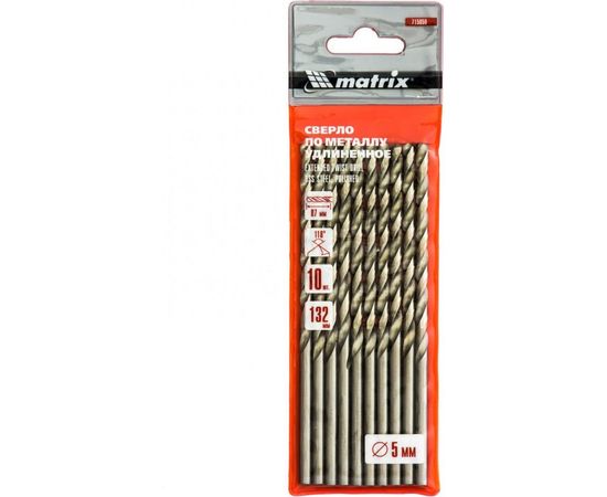 Сверло по металлу удлиненное (10 шт; 5х132х87 мм) MATRIX 715050 