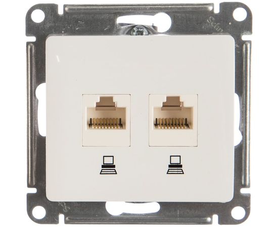 Механизм компьютерной розетки Schneider Electric 2-м Glossa RJ45+RJ45 кат.5е белый SchE GSL000185KK 463574 