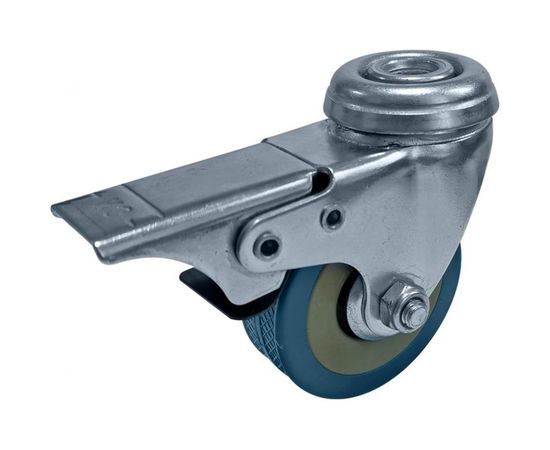 Колесо серая резина под болт отверстие 10 мм с тормозом SCHGB25 50 мм MFK-TORG 3057050 