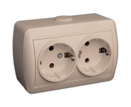 Розетка Lezard, NATA, двойная, с/з, закрытый корпус, керамика, кремовая, 710-0300-127 