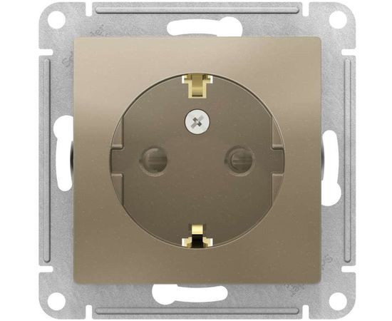Механизм розетки Schneider Electric 1-м СП ATLAS DESIGN с заземлением, защитные шторки, 16А, шампань 1240328 