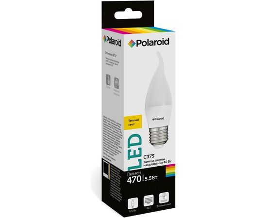 Светодиодная лампа Polaroid 220V C37S 5,5W 3000K E27 470lm PL-C37S55273 