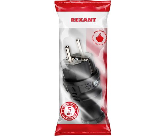 Прямая влагозащищенная вилка REXANT с/з, 16 А, IP44 каучук 111-001 – изображение 2