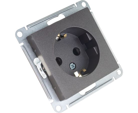 Механизм розетки Schneider Electric 1-м СП ATLAS DESIGN с заземлением, защитные шторки 16А мокко ATN000645 – изображение 2