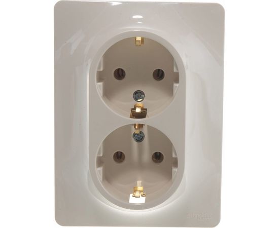 Двухместная розетка Schneider Electric СП Glossa с заземлением, в сборе бежевая GSL000224 – изображение 2