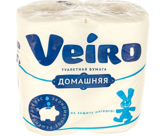 Бумага туалетная бытовая VEIRO Домашняя спайка 4 шт, 2-х слойная, белая 1с24 128024 