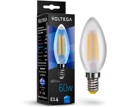 Светодиодная лампа VOLTEGA Свеча матовая Е14 4000К 6W 7045 