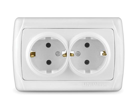 Двухместная розетка UNIVersal Маргарита с/з белая М0128 