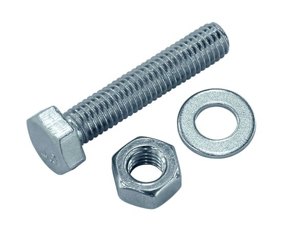 Болт Tech-Krep DIN933 с шестигранной головкой, оцинкованный М12х100 + гайка + шайба 2 шт - пакет 136928 