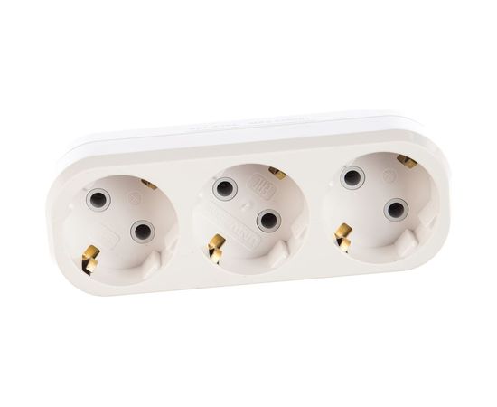 Плоский разветвитель 3 гнезда, заземление, белый 6А 250В UNIVersal А303 