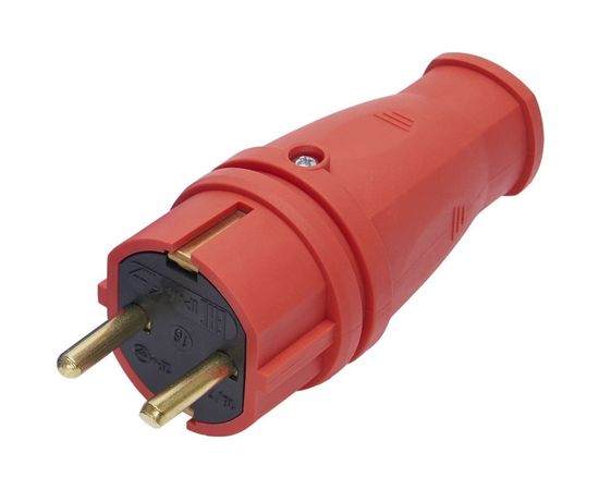 Вилка STEKKER прямая с заземляющим контактом, каучук 250В, 16A, IP44, красная, RPG16-21-441 39160 