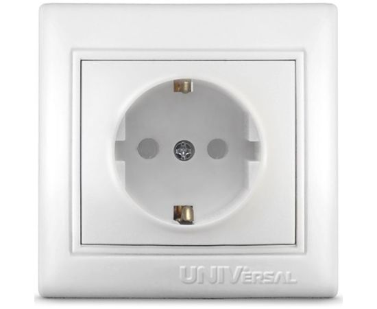 Розетка с заземлением с защитными шторками, белая UNIVersal Севиль С0049 