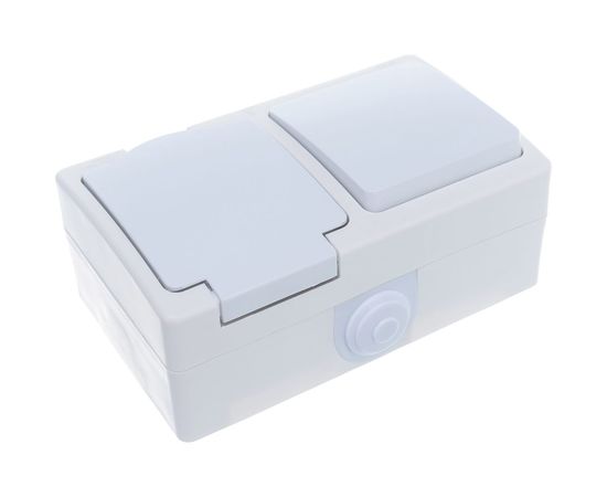 Блок: одноклавишный выключатель + розетка с заземлением, с защитными шторками, с крышкой IP-54, белый UNIVersal Аллегро 5562968 – изображение 3