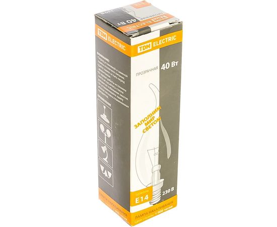 Лампа накаливания свеча на ветру прозрачная TDM 40 Вт-230 В-Е14 SQ0332-0015 – изображение 2