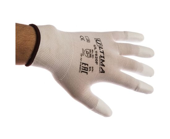 Нейлоновые перчатки с полиуретановым покрытием кончиков пальцев ULTIMA белые ULT620F/L – изображение 2