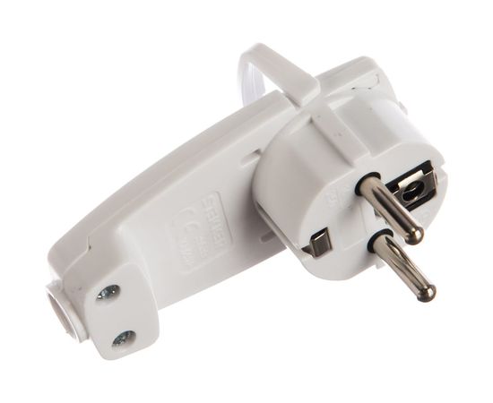 Угловая вилка STEKKER плоская с кольцом, с заземлением, 250В,16A, IP20, белая, PPG16-45-202 39039 – изображение 2