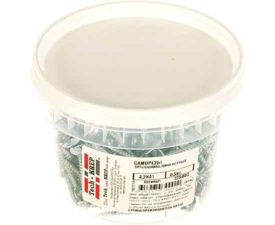 Саморез 4,2*41 прессшайба Tech-Krep цинк острый 0,5кг (161 шт.) 125403 – изображение 2