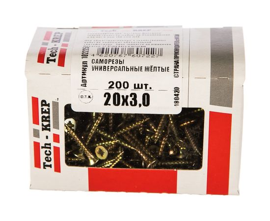 Универсальный саморез Tech-Krep 20х3,0 мм 200 шт желтый, коробка с окном 102225 – изображение 2