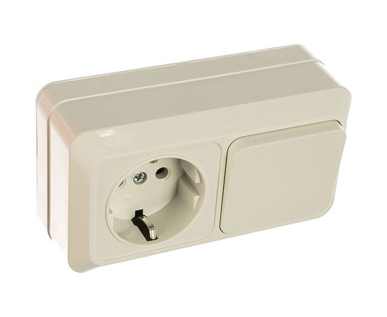 Горизонтальный блок: одноклавишный выключатель + розетка с заземлением, белый UNIVersal Олимп О0032 – изображение 5