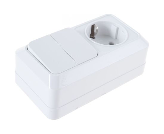 Горизонтальный блок: двухклавишный выключатель + розетка с заземлением, белый UNIVersal Олимп О0033 – изображение 3