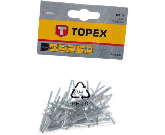 Заклепки алюминиевые (4.0 мм x 16 мм) 50 шт. TOPEX 43E404 – изображение 2
