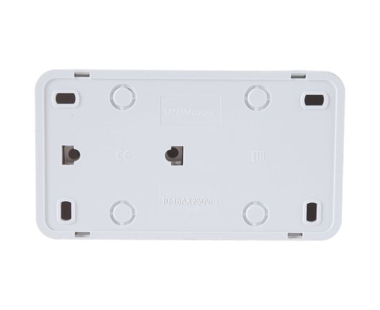 Горизонтальный блок: двухклавишный выключатель + розетка с заземлением, белый UNIVersal Олимп О0033 – изображение 2