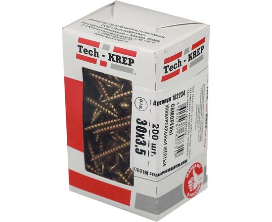 Универсальный саморез Tech-Krep 30х3,5 мм 200 шт желтый, коробка с окном 102234 – изображение 2