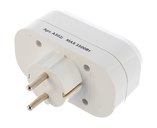 Плоский разветвитель 2 гнезда, заземление, белый 16А 250В UNIVersal А302 – изображение 3