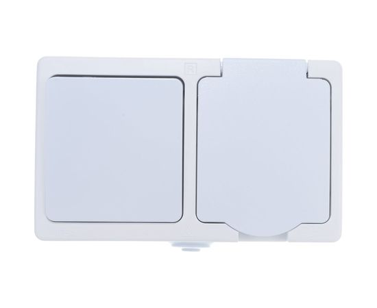 Блок: одноклавишный выключатель + розетка с заземлением, с защитными шторками, с крышкой IP-54, белый UNIVersal Аллегро 5562968 – изображение 4