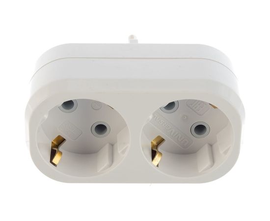 Плоский разветвитель 2 гнезда, заземление, белый 16А 250В UNIVersal А302 – изображение 4