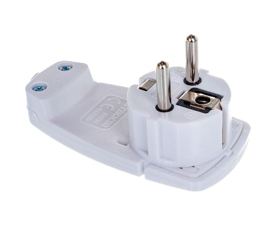 Угловая вилка STEKKER плоская с кольцом, с заземлением, 250В,16A, IP20, белая, PPG16-45-202 39039 – изображение 5