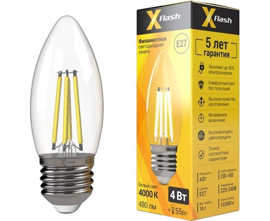 Светодиодная лампочка X-Flash XF-E27-FL-С35-4W-4000K-230V артикул 48878 