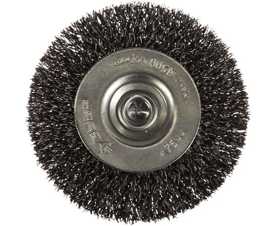 Щетка дисковая ПРОФЕССИОНАЛ (75 мм; 0.3 мм; витая стальная проволока) для дрели ЗУБР 35198-075_z02 – изображение 2
