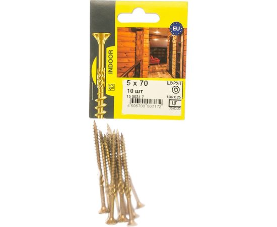 Конструкционный шуруп для дерева с фрезой ЕВРОПАРТНЕР потай, ж/п Torx 25 5.0х70, 10 шт. 15 0031 7 – изображение 2