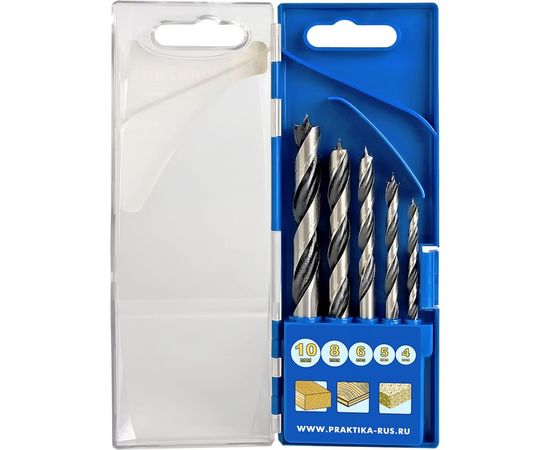Набор сверл по дереву Профи (5 шт; 4, 5, 6, 8, 10 мм) ПРАКТИКА 640-353 – изображение 2