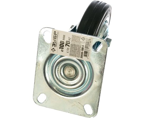 Колесо поворотное (100 мм; г/п 70 кг; резина/металл; игольчатый подшипник) ЗУБР 30936-100-S – изображение 2