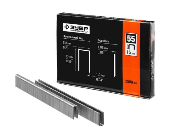 Скобы особотвердые тип 55 ПРОФЕССИОНАЛ (2500 шт; 15 мм) ЗУБР 31855-15 – изображение 4