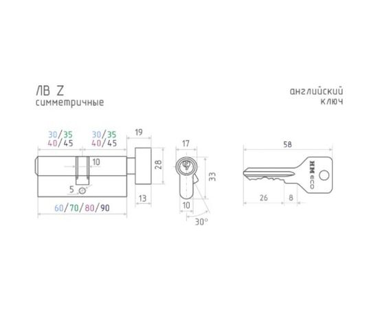 Цилиндровый механизм НОРА-М ЕСО Z ЛВ-60 30-30 хром Х 16095 – изображение 2