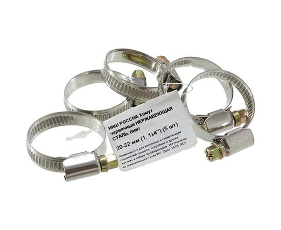 Червячный хомут РОССНА 20х32 мм 1 1/4" нержавеющая сталь, винт, 5 шт. Р860713 DIY 
