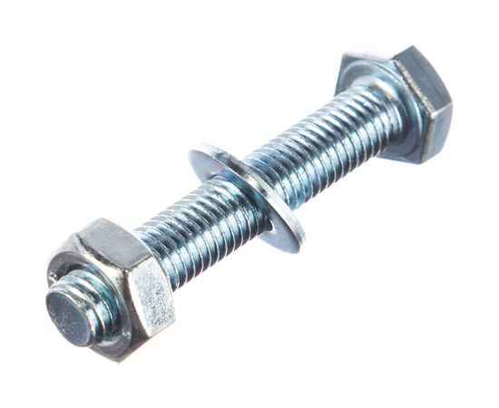 Болт Tech-Krep DIN933 с шестигранной головкой, оцинкованный М10х60 + гайка + шайба 2 шт - пакет 114056 – изображение 2
