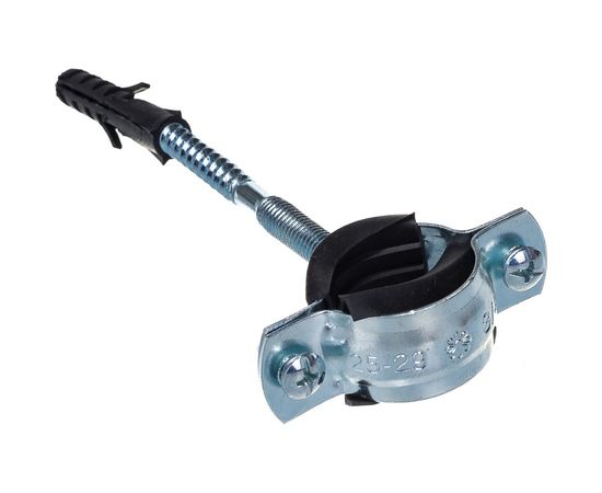 Металлический сантехнический хомут со шпилькой и дюбелем СВК 25-29, 3/4 дюйма, гайка М8 SVK-F020М8 – изображение 2