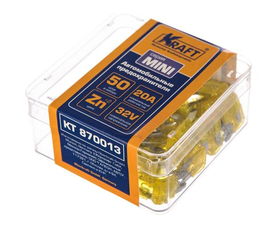 Набор предохранителей KRAFT 20 А, MINI, 50 шт, пласт кор KT 870013 – изображение 2