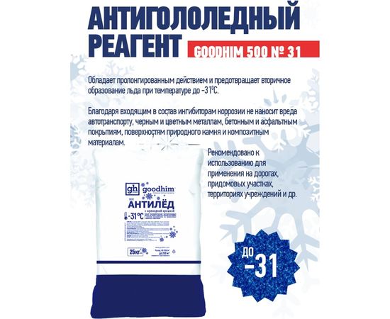 Антигололедный сухой реагент GOODHIM 500 № 31, бумажный мешок, 25кг 60798 – изображение 2