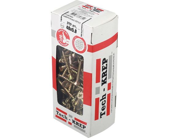 Универсальный саморез Tech-Krep 40х5,0 мм 200 шт желтый, коробка с окном 102262 – изображение 2