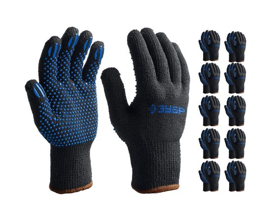 Трикотажные утеплённые перчатки ЗУБР р. L-XL, с ПВХ покрытием (точка), 10 пар 11462-H10 