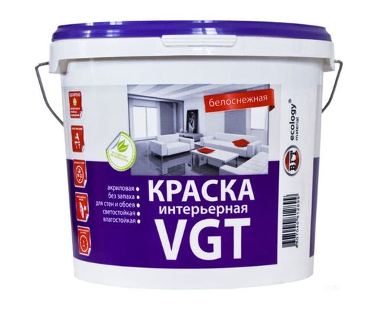 Интерьерная краска VGT ВД АК 2180 Белоснежная, влагостойкая 3кг 11601490 
