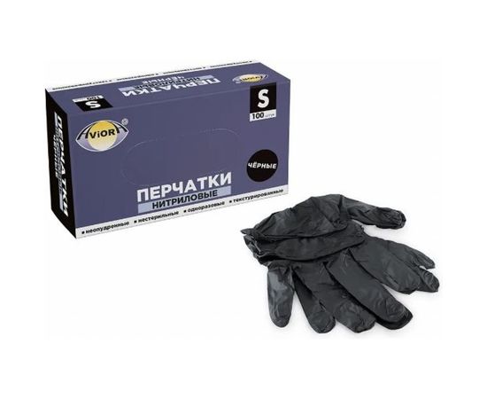 Нитриловые перчатки AVIORA, черные, 4 гр., размер XL, 100 шт. 402-797 