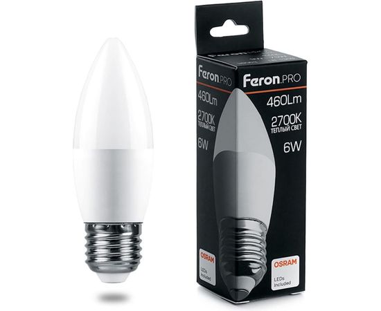 Светодиодная лампа FERON PRO LB-1306 Свеча E27 6W 2700K OSRAM LED 38050 