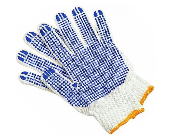 Хлопчатобумажные перчатки с ПВХ Сталер, 100 пар, 10 класс вязки, белые, точка, 5 нитей Т/47/10 