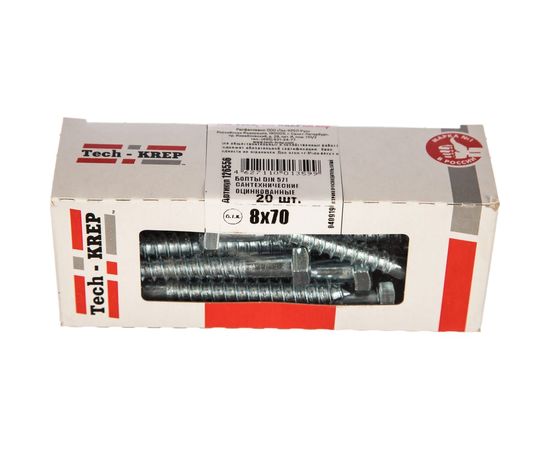 Сантехнический болт DIN 571 оцинкованный 8х70, 20шт - коробка Tech-Krep 126556 – изображение 2